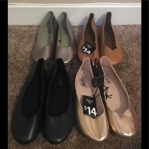 Black, Brown, Metallic Ballet Flats (4 pair)